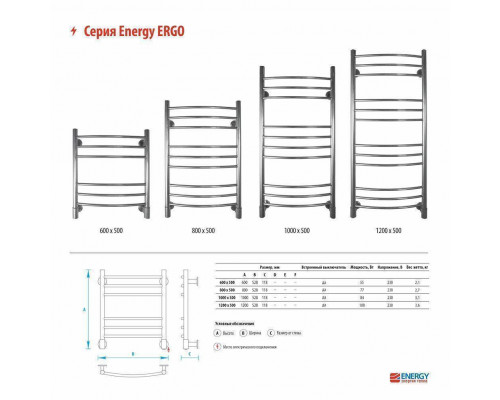Электрический полотенцесушитель Energy Ergo 800x500 Золото Микс