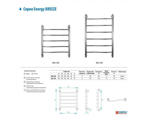 Водяной полотенцесушитель Energy Breeze 600x500 EWTRBREEZ0605000000